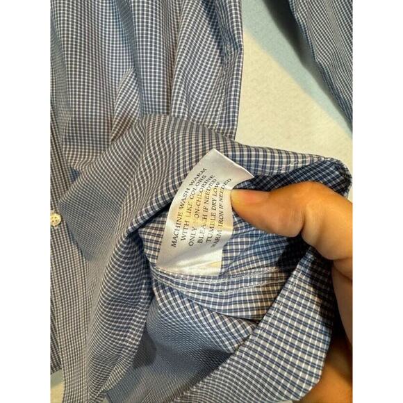 Neiman Marcus Mens Large Blue Plaid Trim Fit Cotton Button Up Shirt 17 34/35 - Picture 8 of 10